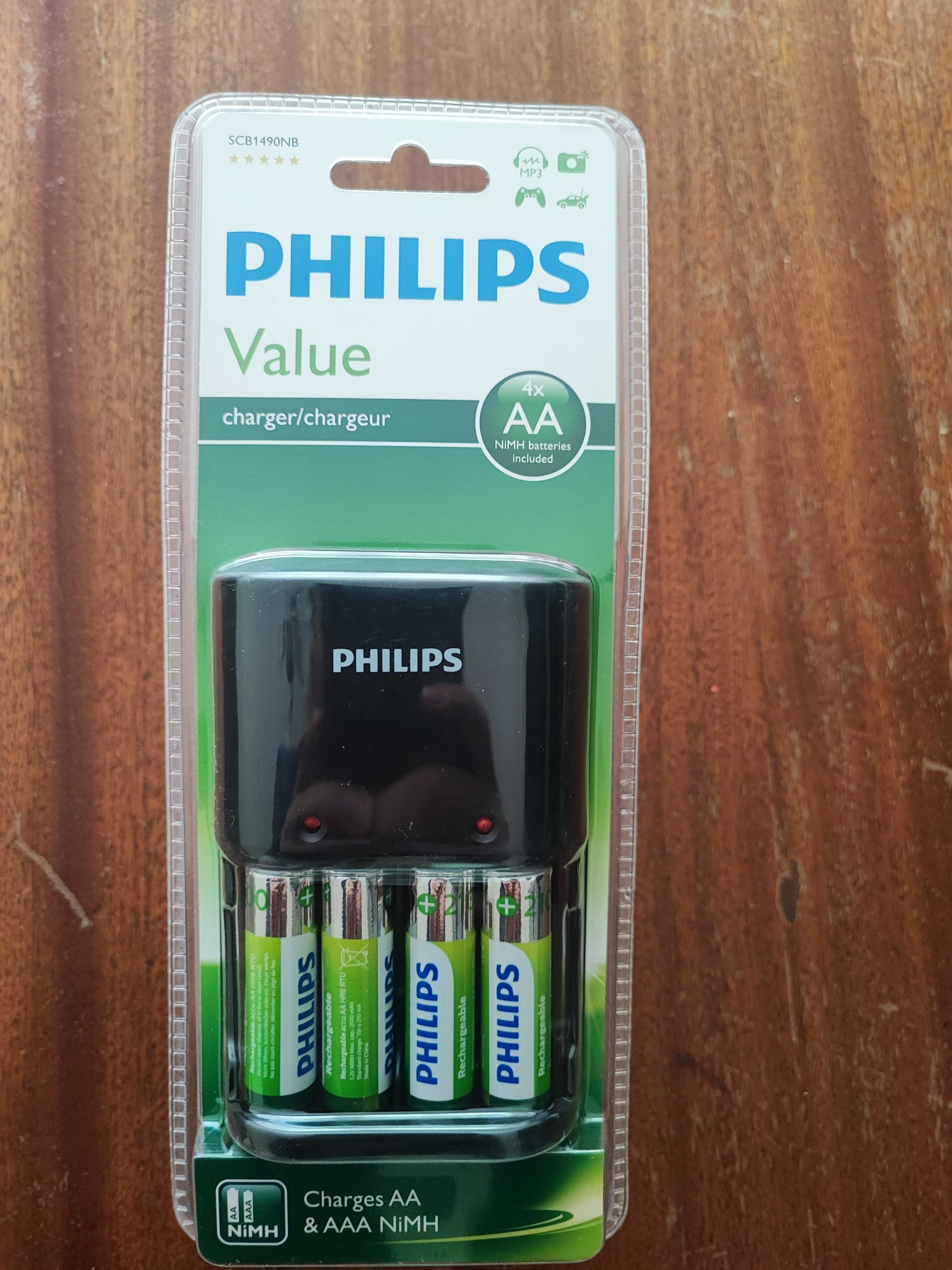 Зарядно Устройство с 4бр Батерии PHILIPS SCB1490NB/12 AA 2100mAh-НОВО