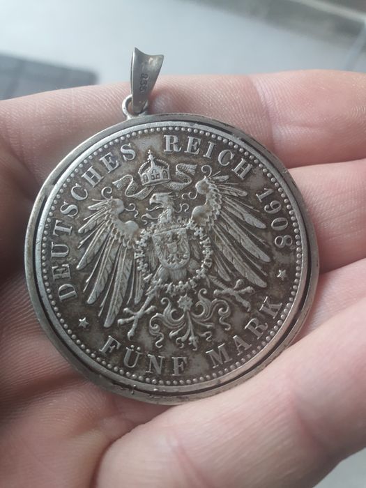 Monedă argint 1908 5 mărci Otto  Koenig von Bayern