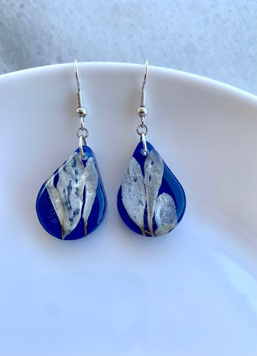 Ръчно изработени бижута уникални обеци с естествени истински цветя нов