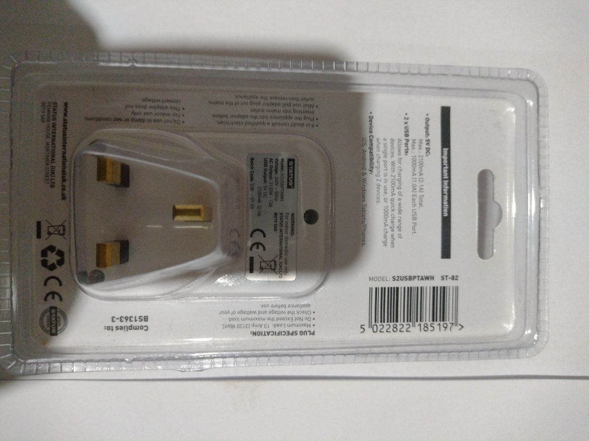 incarcator USB/2 porturi+priza , nou UK