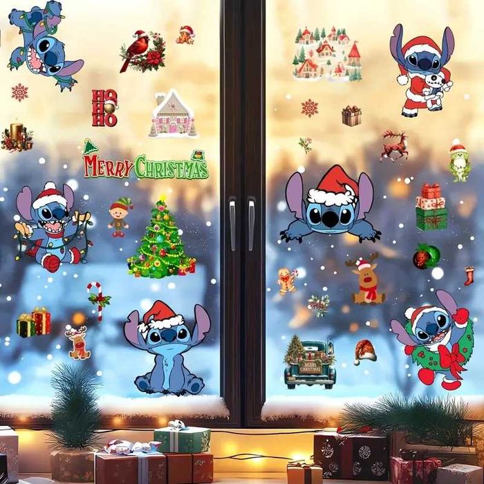 Коледна декорация Stitch/Стич –дървени топки, коледни чорапи и стикери