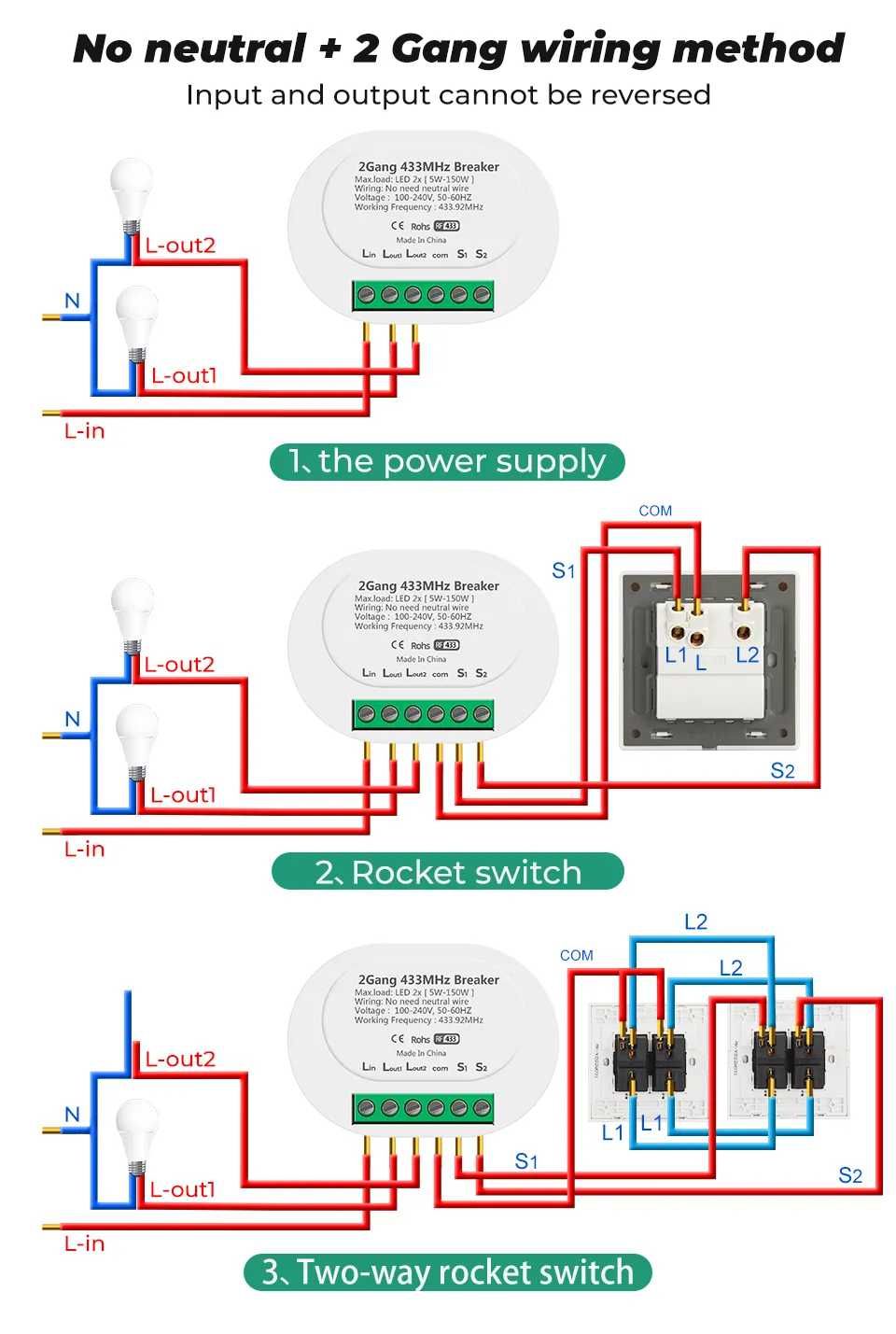 Мини RF 433 Mhz двупосочен смарт суич за осветление