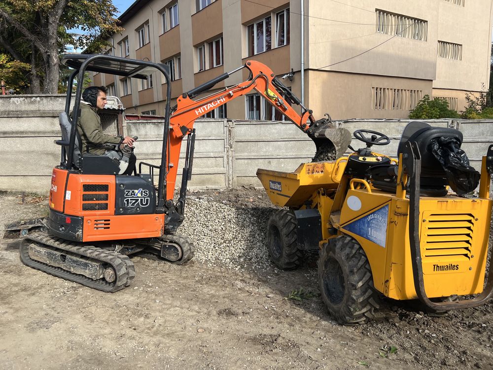 Inchiriez   miniexcavator cu picon dumper, excavator