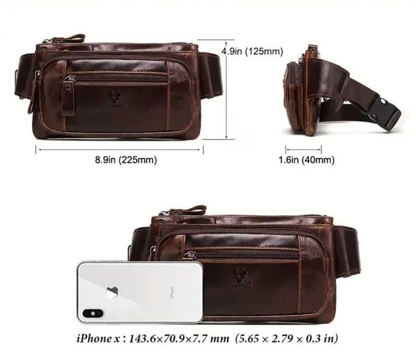 Мъжка чанта през рамо от естествена кожа. Бъбрек