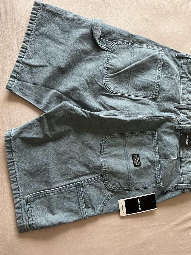 Jack & Jones baggy carpenter fit denim short in blue
