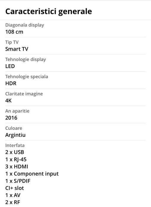 Vând Televizor LED Smart LG, 108 cm, 43UH668V, 4K Ultra HD, Clasa A+