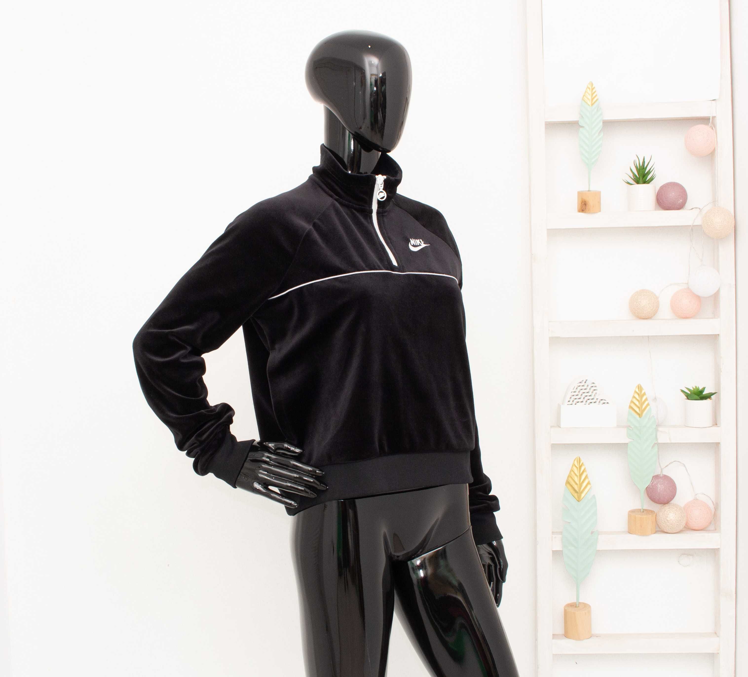 Nike оригинален дамски суичър плюшен черен пуловер четвърт цип М