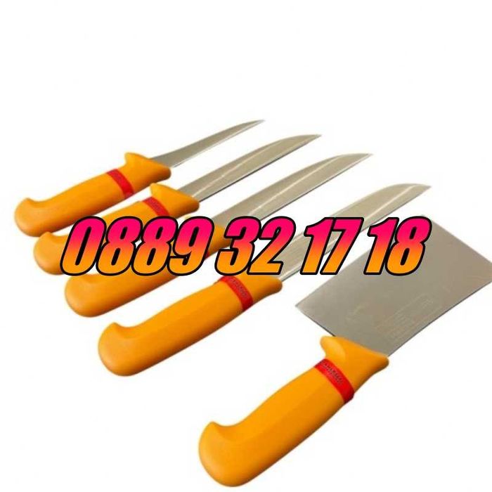 Комплект от професионални месарски ножове и сатър 5 части + брус