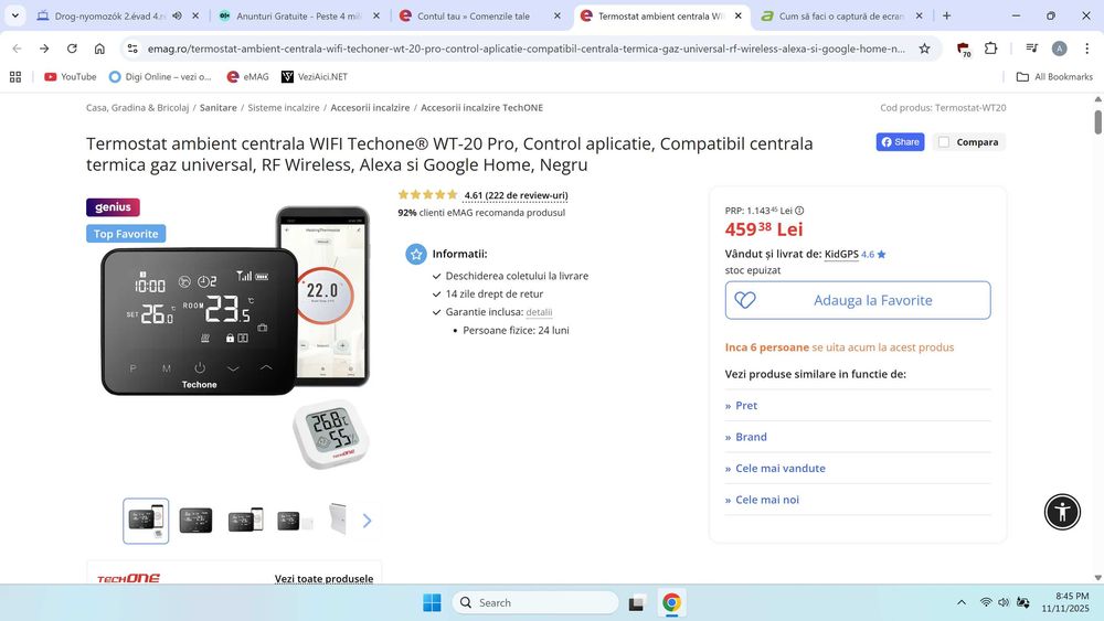 Termostat ambient centrala WIFI Techone® WT-20 Pro, Control aplicatie