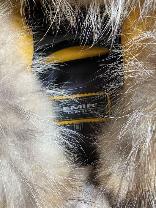 Geaca piele cu gluga  si blana naturala