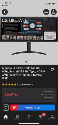 Monitor LG 34 ultrawide 60Hz full HD