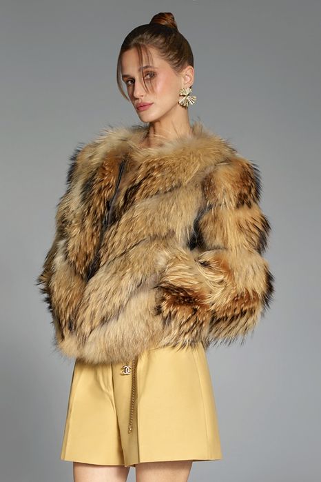 Палто с естествен косъм от сребърна лисица