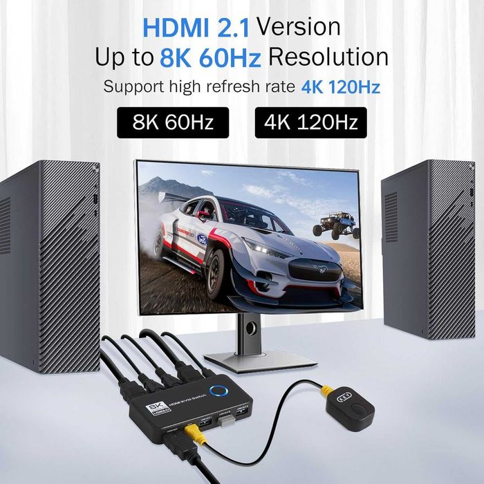 TCNEWCL HDMI KVM Switch 2 Computer 1 Monitor, 8K-60Hz 4K-120Hz 2.1 USB