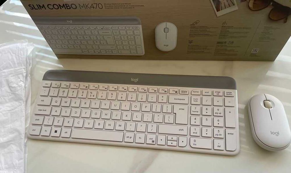Kit tastatura + mouse wireless Logitech MK470, Slim, Alb