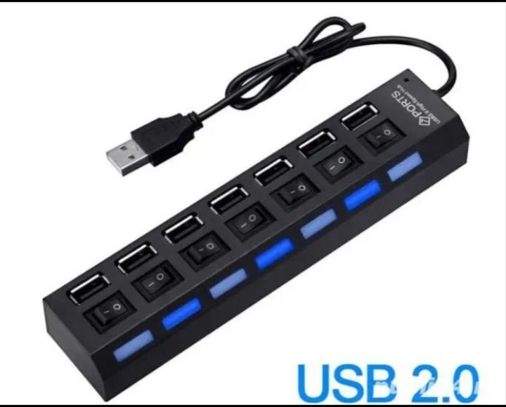 Hub   Splitter 7 porturi USB - cu butoane ON OFF si Led-uri - din UK