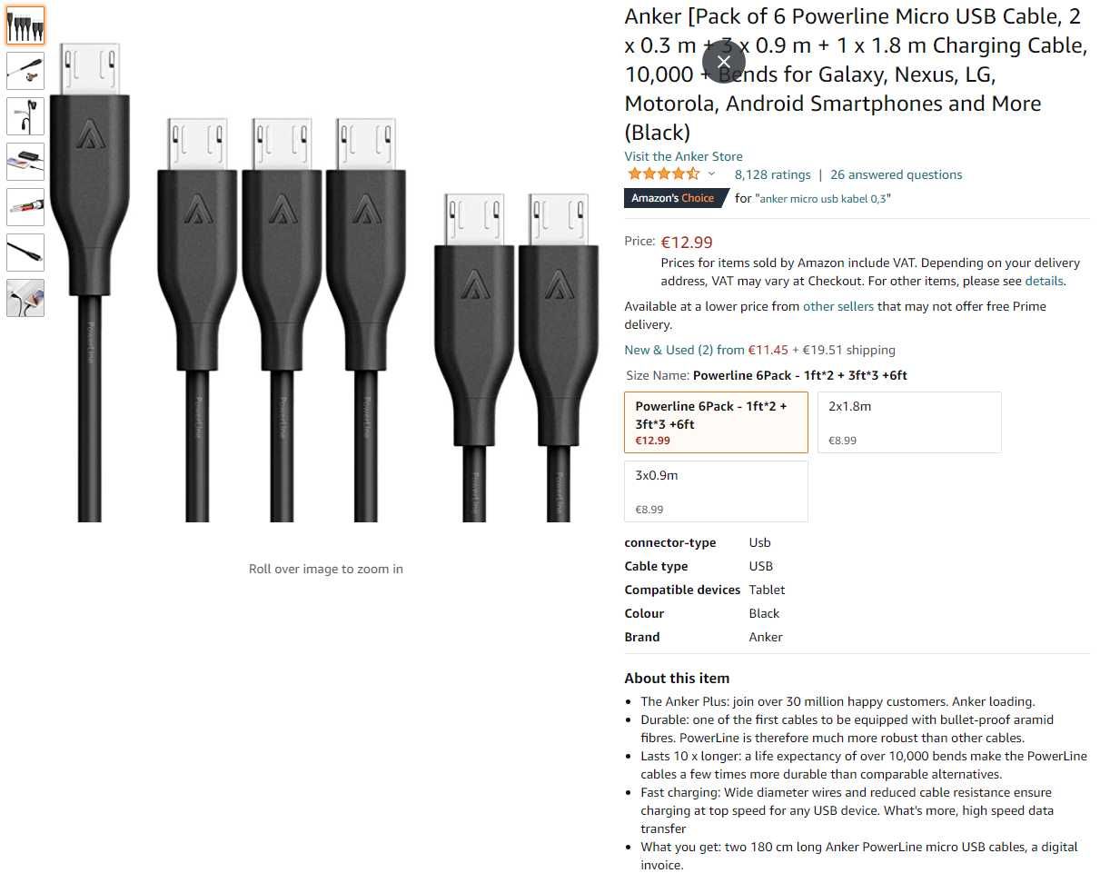 Anker PowerLine set 6 cabluri USB