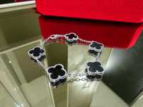 Van Cleef & Arpels VCA Silver Black 5 Motifs Alhambra Дамска Гривна