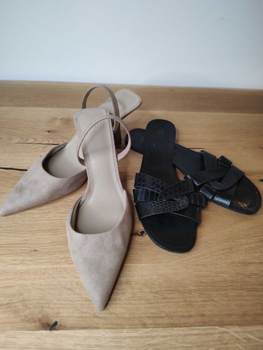 Бежови затворени обувки на ток 7см - 39/40н + ПОДАРЪК чехли