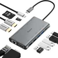 Aceele USB C хъб, 12 в 1 с 4K HDMI, VGA, LAN, PD, SD/TF, USB A & USB C