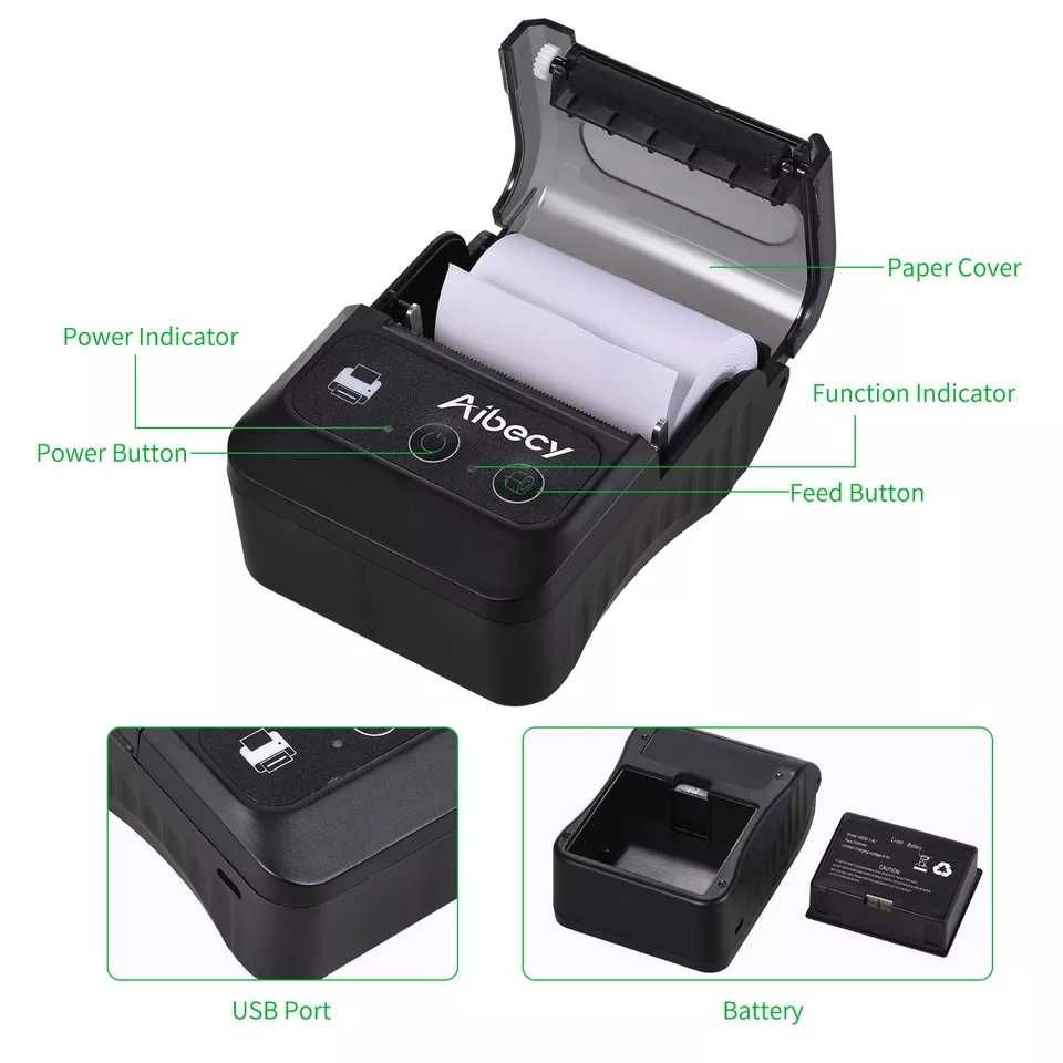 Мобильный принтер чеков термопринтер блютуз