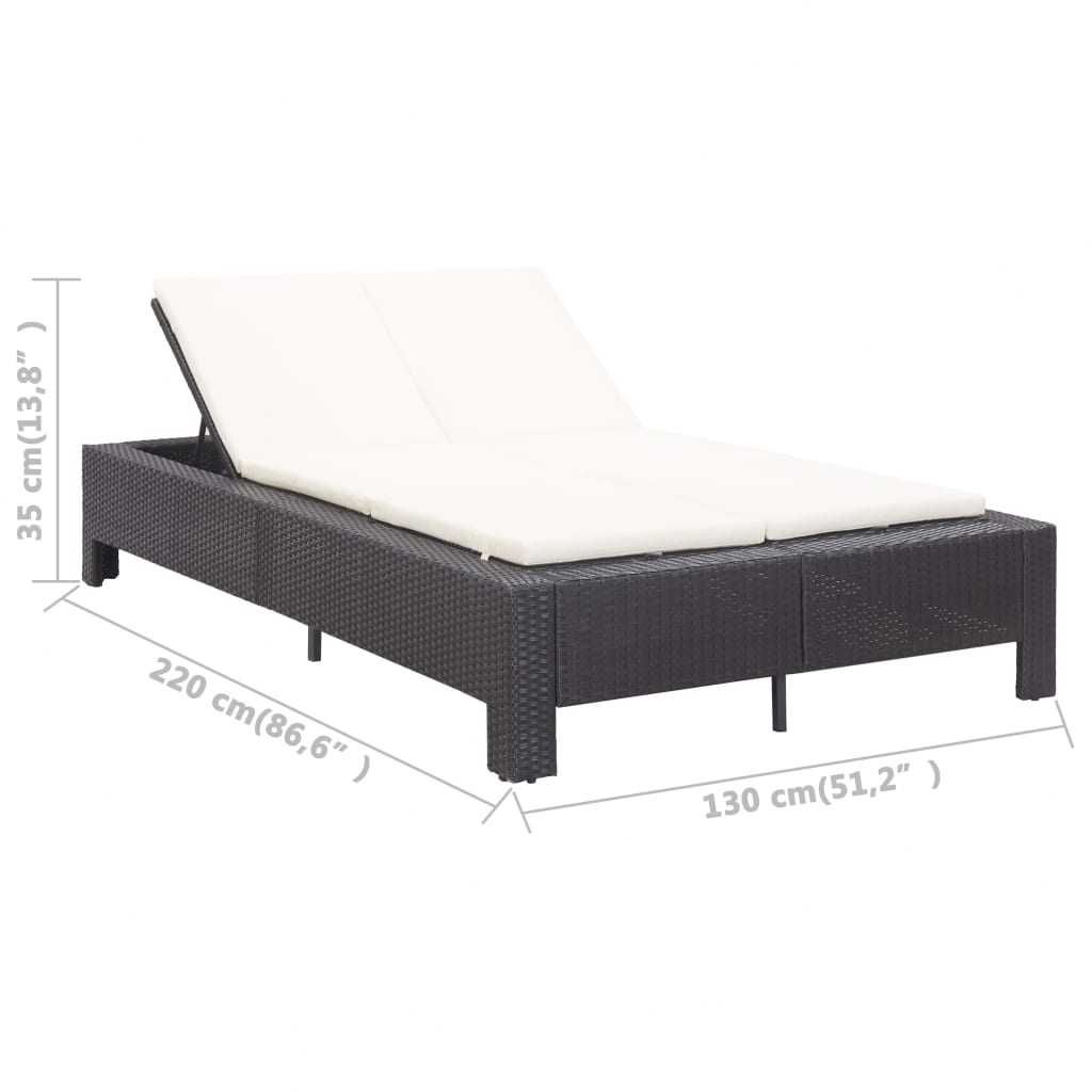 Sezlong/Pat de zi cu pernă pentru plaja/gradina/terasa Negru Ratan NOU
