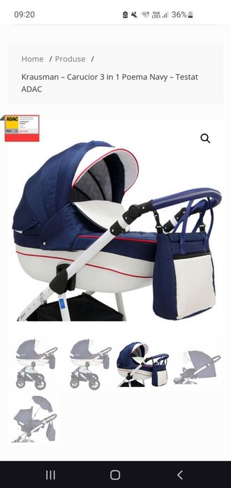 Carucior Krausman 3 in 1 Poema Navy