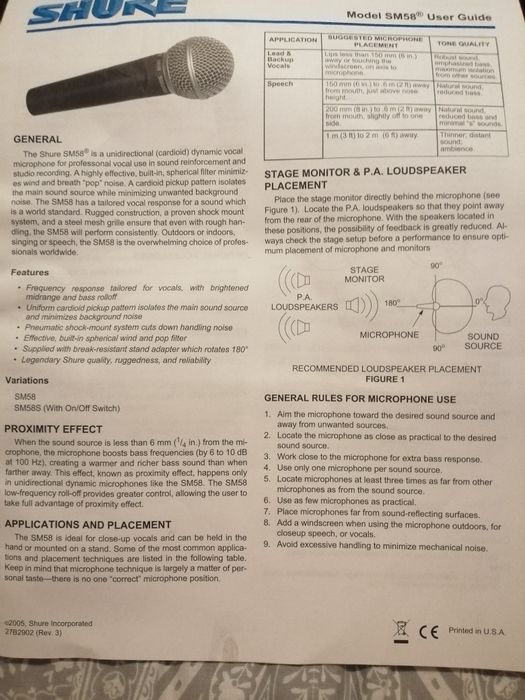 Microfon Profesional Original Shure SM58 cardioid Made in Mexic 2005