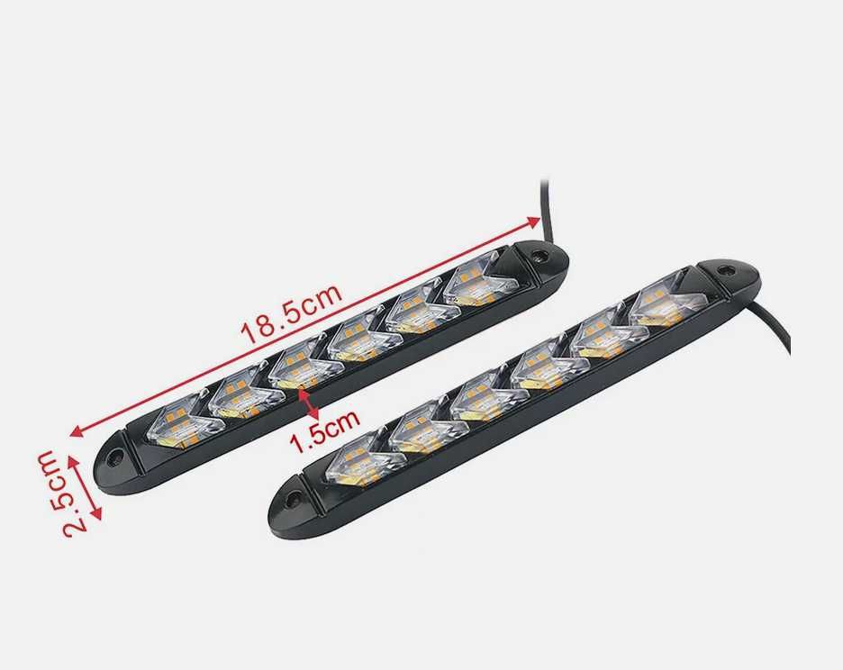 Дневни 6 LED светлини гъвкави с вграден бягащ мигач - 18.5см. 2 броя
