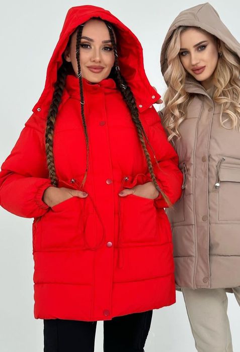 Женский пуховик, красного цвета, красивый,