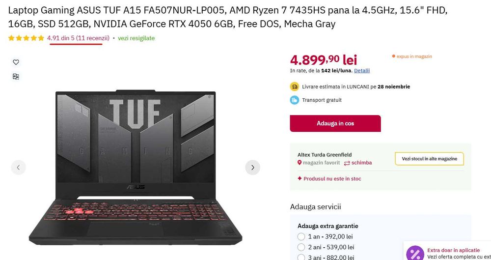 Vand Laptop Gaming ASUS TUF A15 FA507NUR-LP005