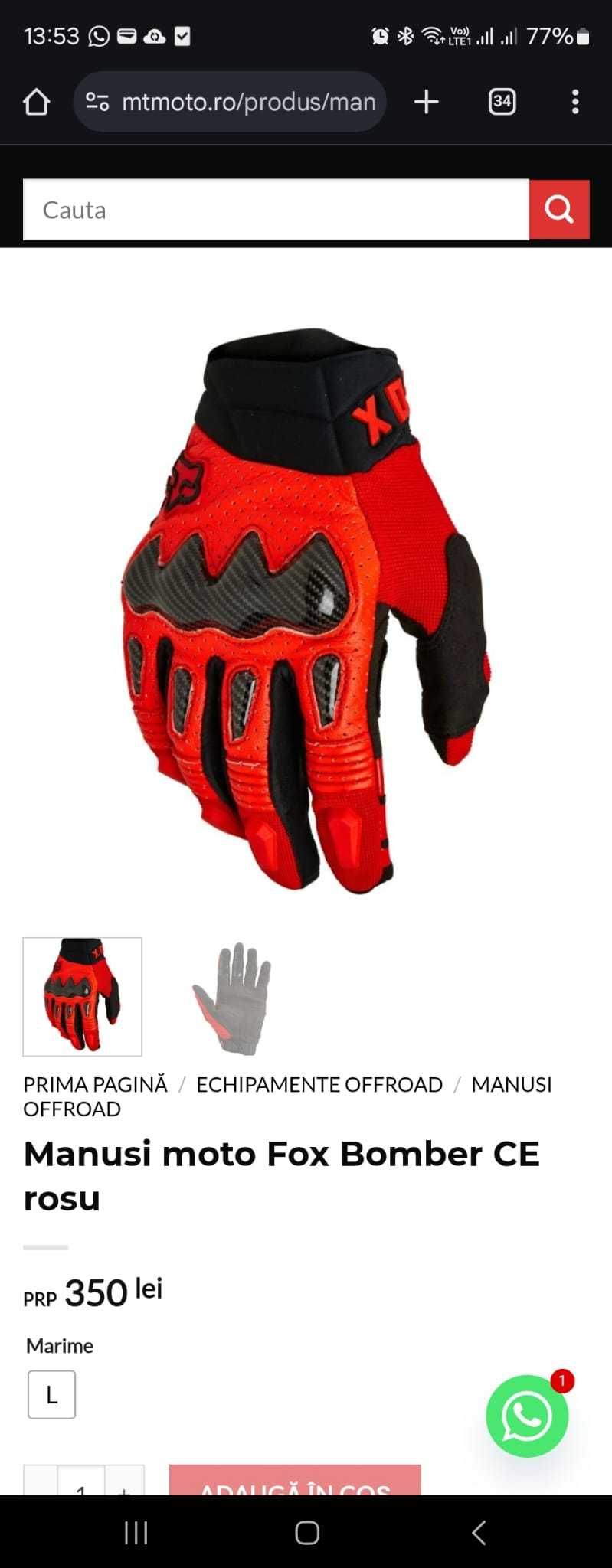 Manusi moto FOX Bomber noi + alta pereche  manusi cadou