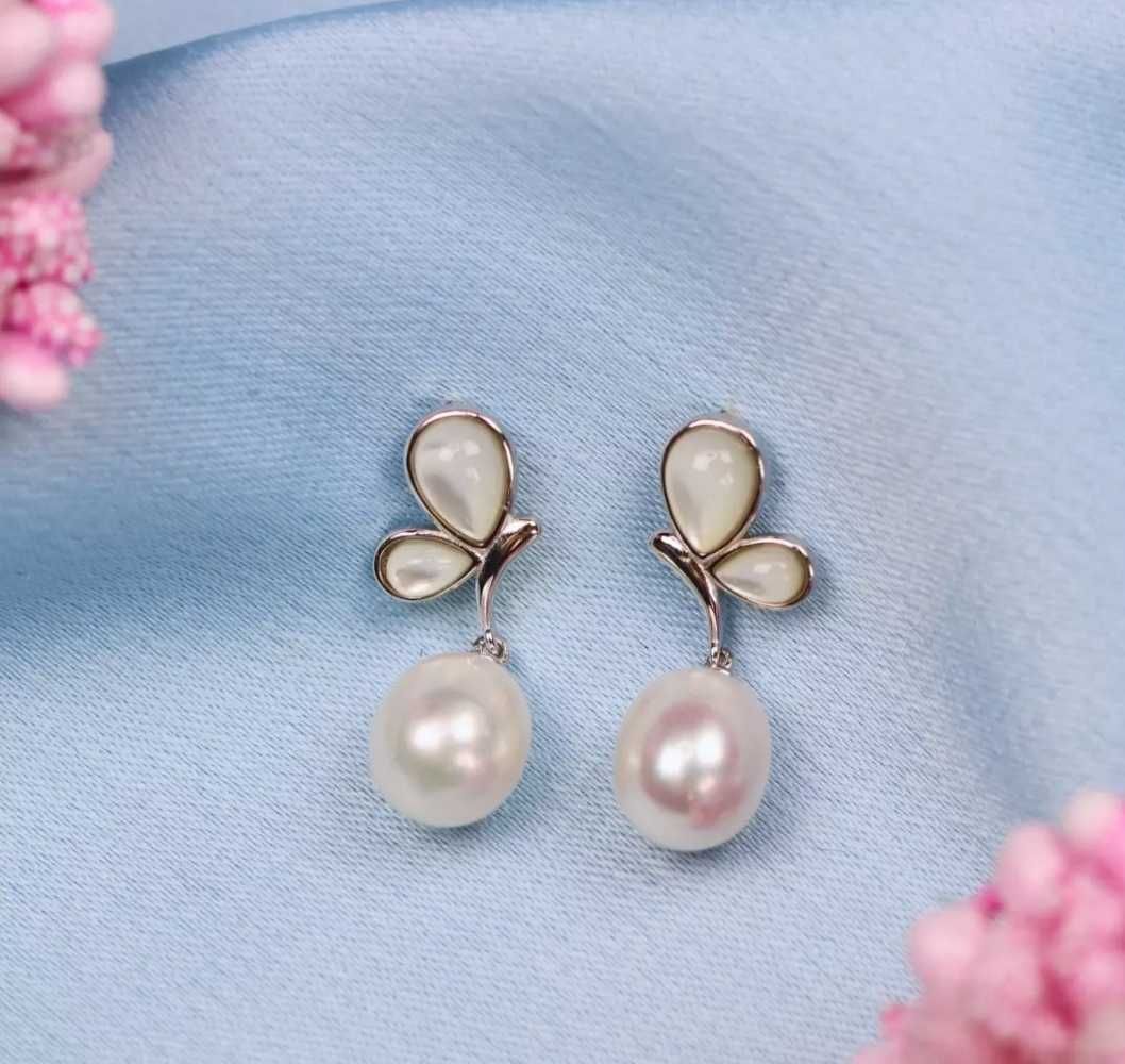 Сребърни обеци 925 естествена перла и седеф swan pearls