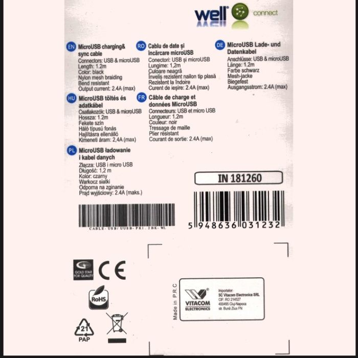 Cablu micro USB USB telefon tableta Samsung Huawei Lenovo LG Sony HTC