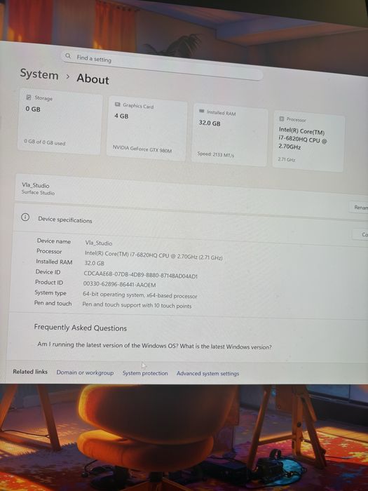 Surface Studio 1 upgradat 4TB Ssd Samsung, 512nvme