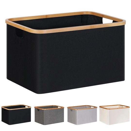 Coș rufe pliabil efluky, 60L, material textil cu ramă bambus, negru