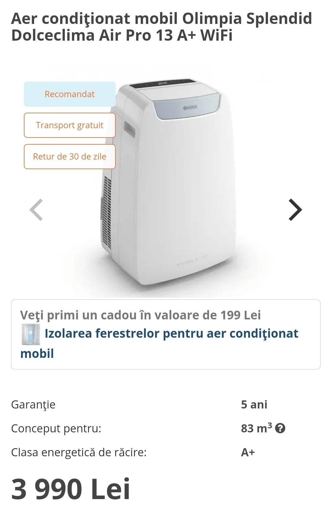 Aer condiționat portabil Olimpia Splendid Dolceclima Air Pro 13 A+ WiF