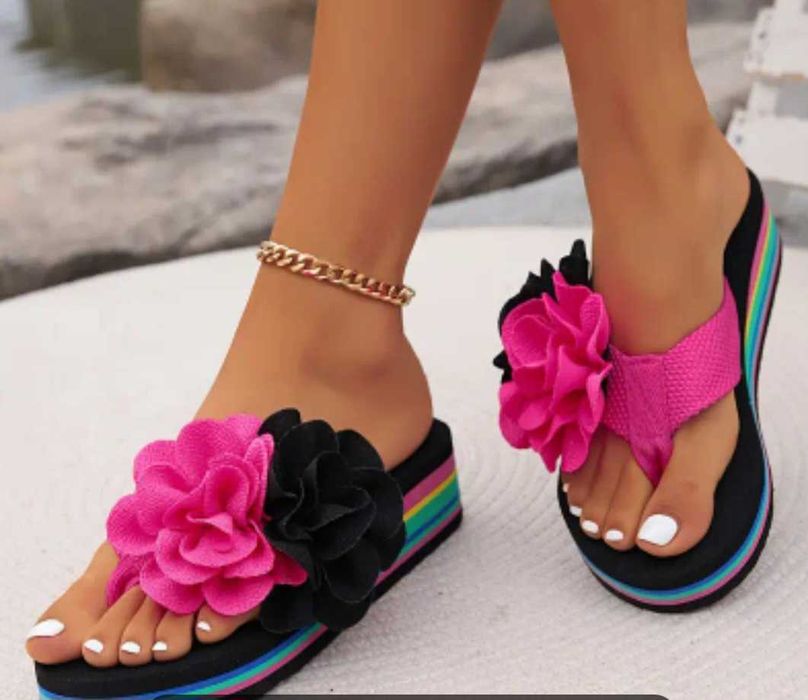 Papuci vara plaja cu floare roz