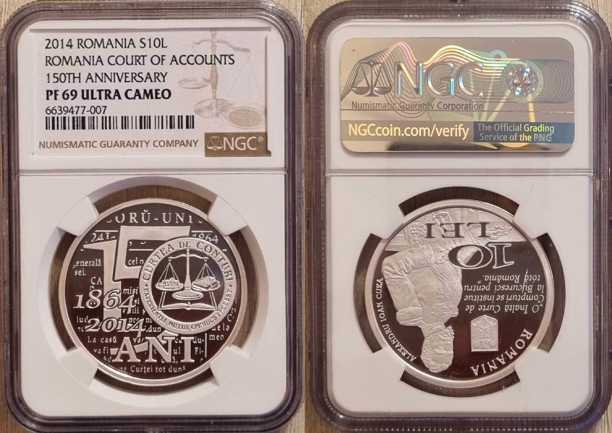 Moneda BNR 10 lei argint Curtea de Conturi gradata NGC PF 69 UC