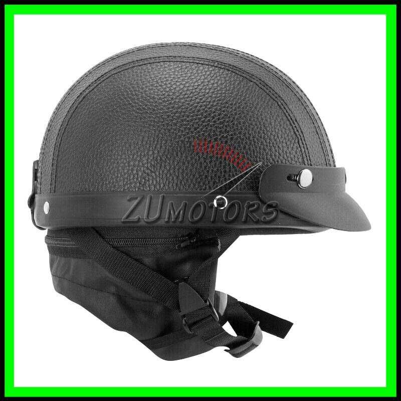 Casca moto Retro scuter Vespa Chopper Piele + Ochelari WW2 - Negru