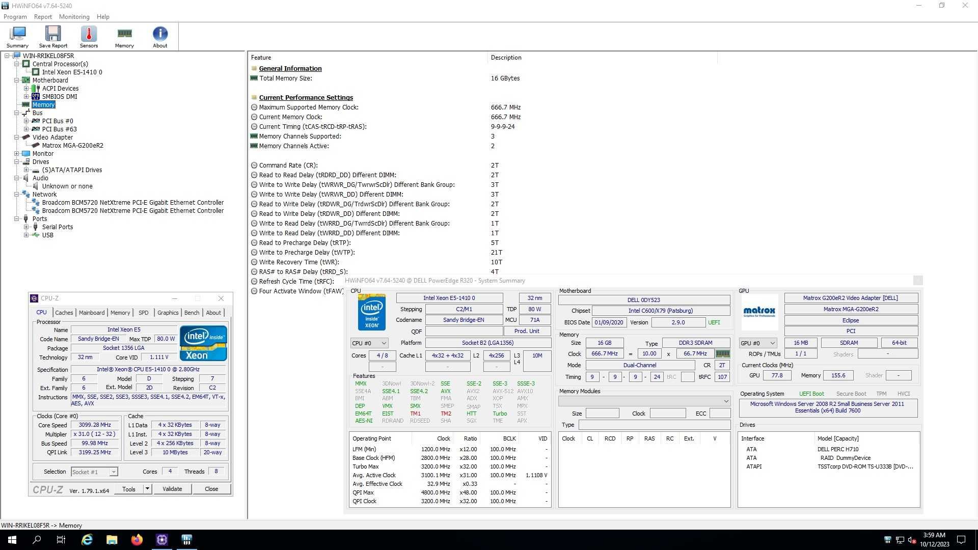 Dell PowerEdge R320 Server E5-1410 2.80Ghz 4Core 16GB 2x300GB SAS H710