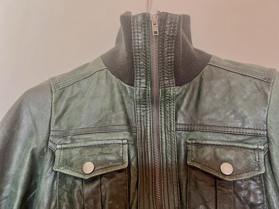 Кожено яке дамско сивозелено