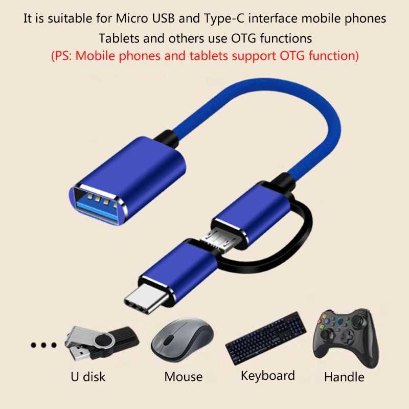 Переходник, Кабель-адаптер 2 в 1, USB 3.0 - Type-C - MicroUSB