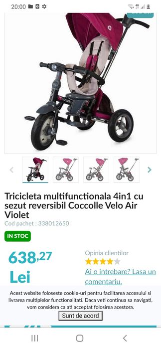 Tricicleta multifuncționala 4 in 1 cu scaun reversibil Coccolle Vello