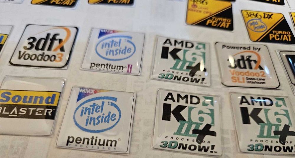 Ретро емблеми за компютърни кутии 286 K6 Voodoo 386 Sound Blaster 486