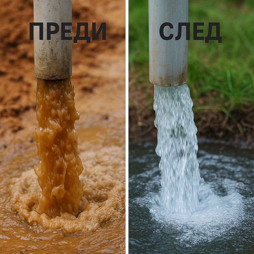 Почистване на сондажи(еърлифт) ,вадене и пускане на помпи