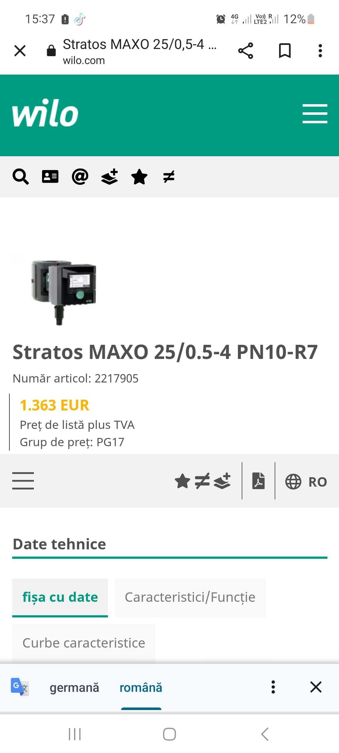Pompă recirculare Wilo STRATOS MAXO 25-0,5-4-R7 PN-10