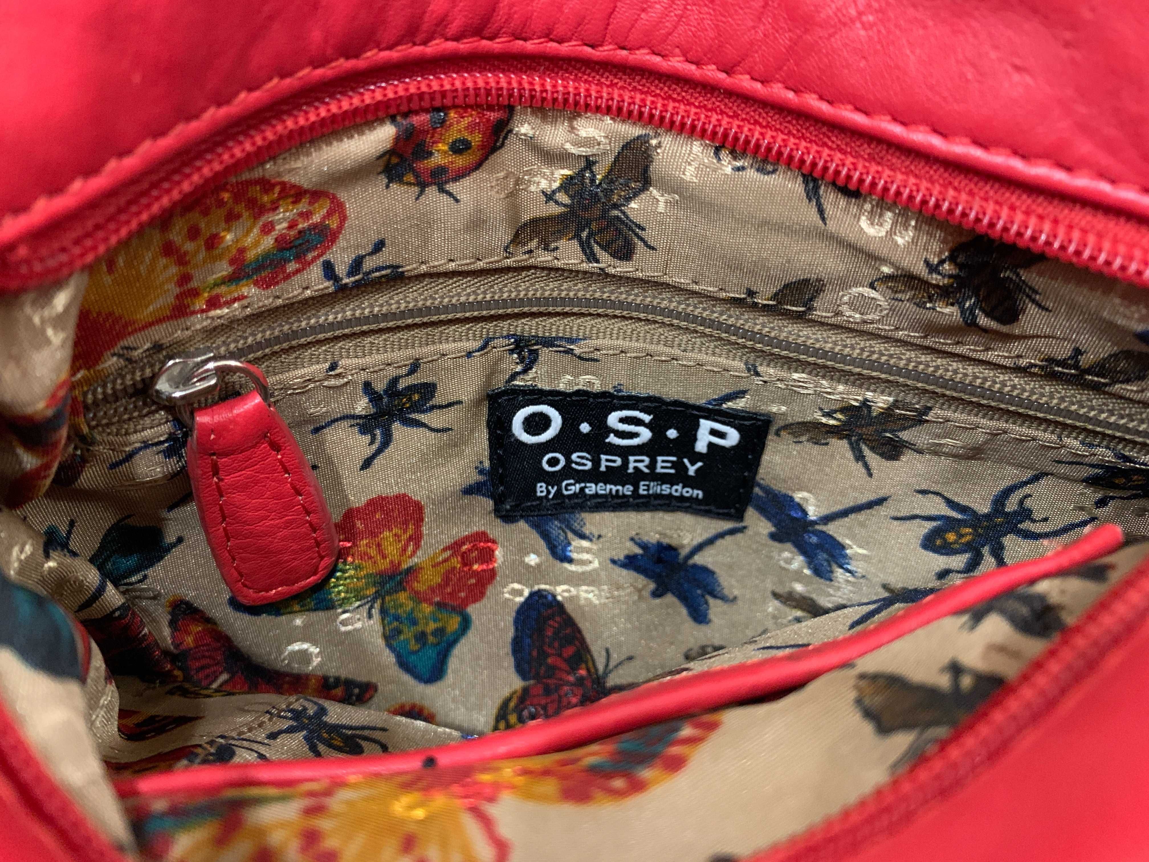 Geanta Osprey din piele naturala rosie crossbody