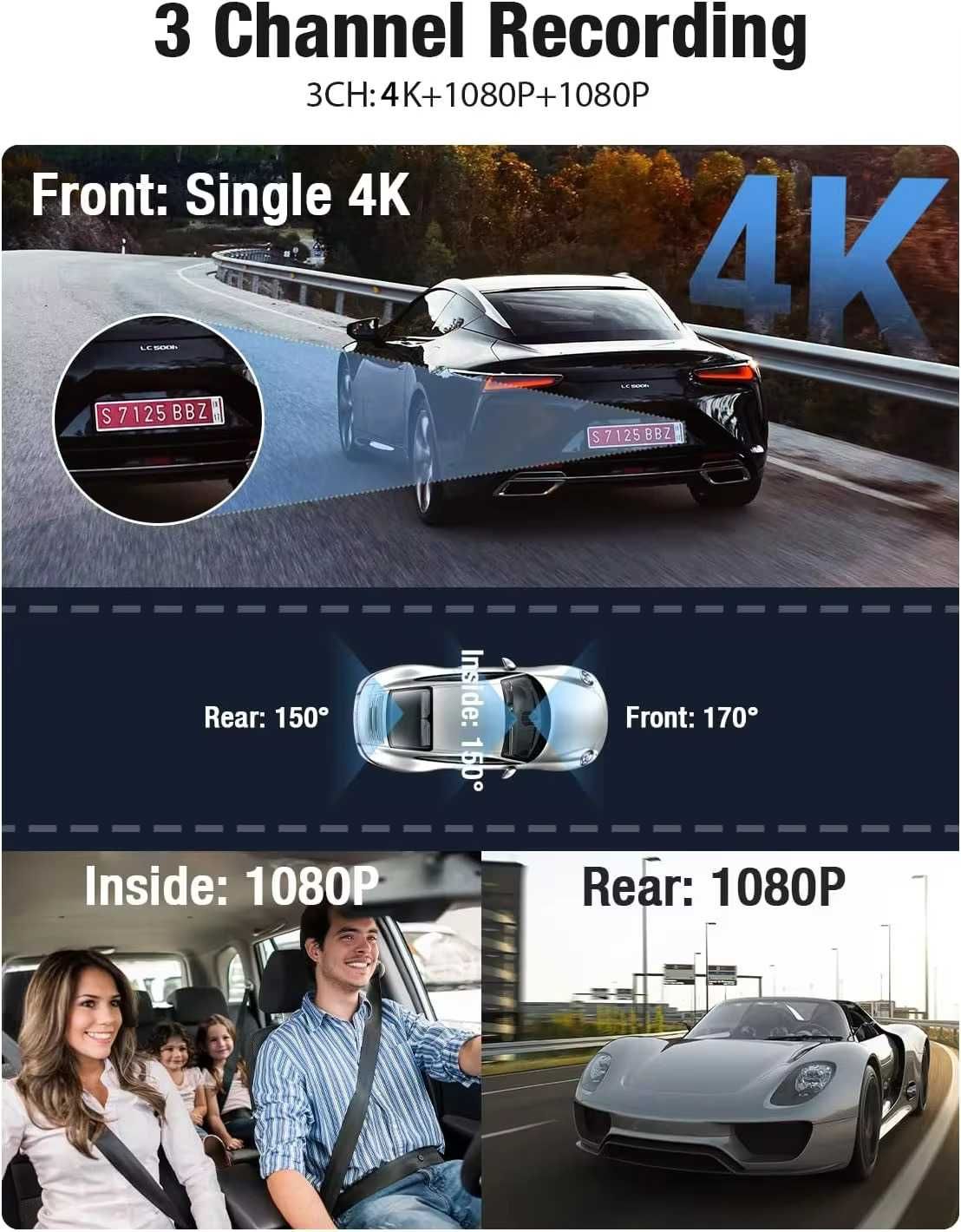 Автомобильный видеорегистратор S100 (Трехканальная запись)