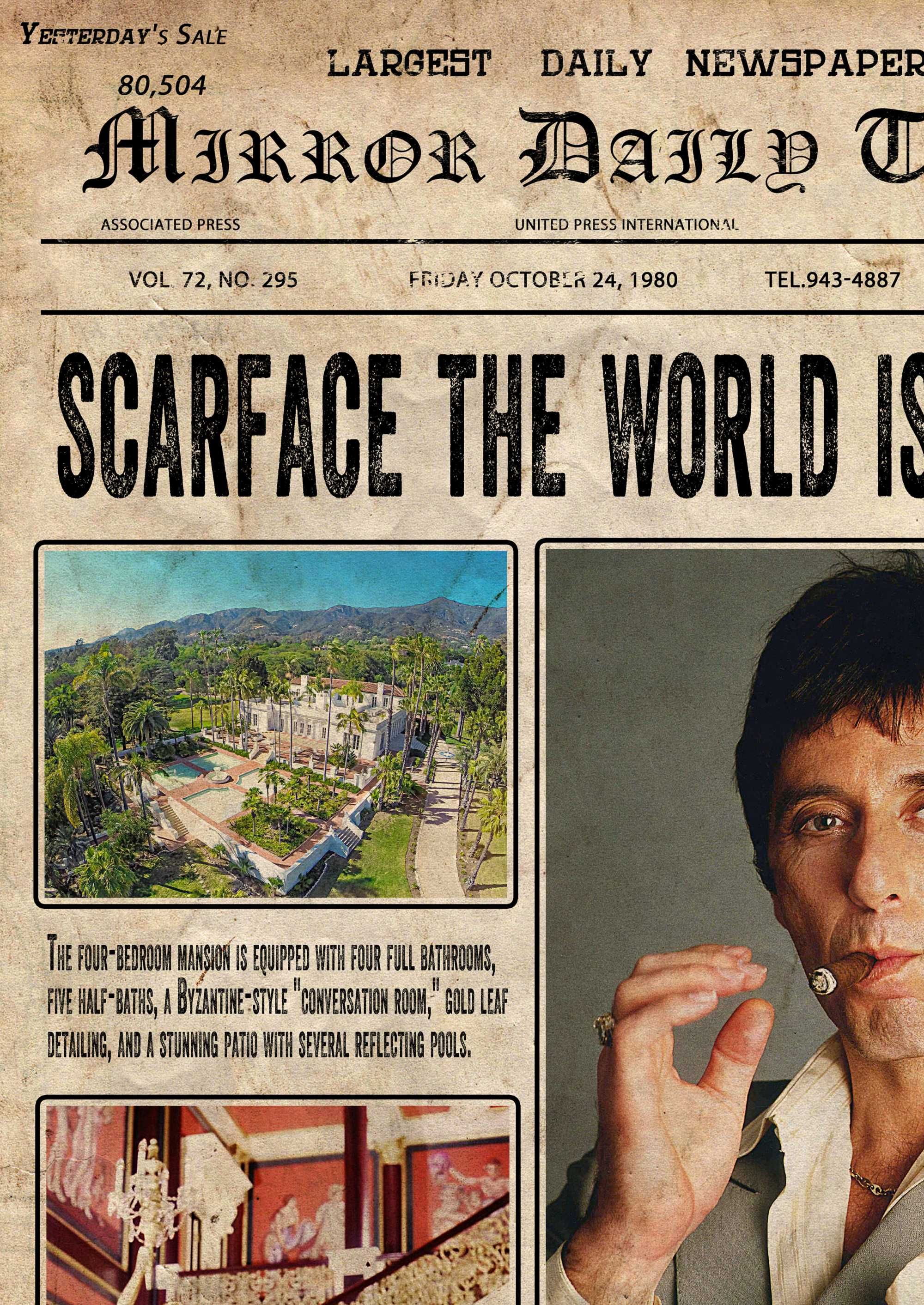 Белязаният вестник постер плакат Тони Монтана Scarface