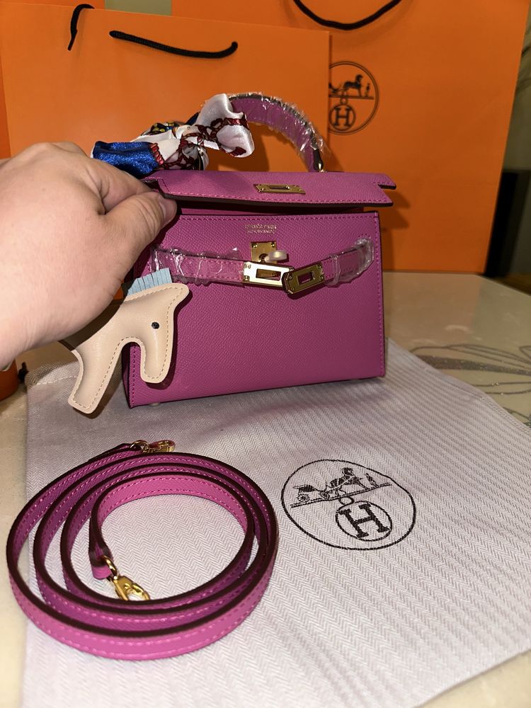 Geanta Hermes Kelly 19cm Fuchsia/Piele naturala/Punga/Cutie Hermes